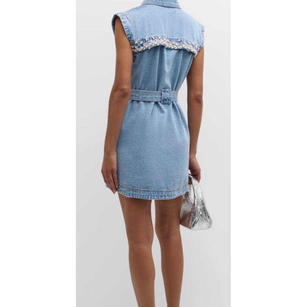 ACLER Sleeveless Denim Dress Embellished Belted Shirt Dress Mini - Picture 4 of 12